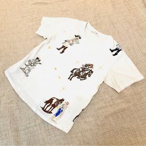 Cowgirl embroidered themed white cotton T-Shirt